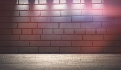 Abstract background of wooden plank and brick-stone wall