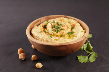 hummus- chickpea dip with oil, herb and spice
