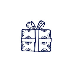 Hand drawn dark blue gift box