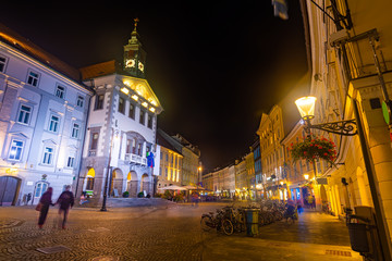 Town Square with Town Hall at night, Ljubljana