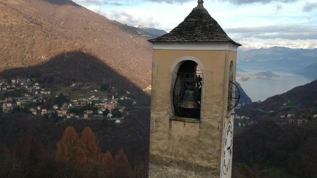 Landscape of Lake Como and Valle Intelvi from the bell tower of the church of Santa Maria Assunta in Schignano