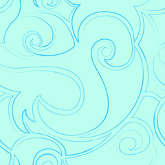 Seamless turquoise vector pattern of spirals and waves. The texture in a linear style for textiles and packaging.