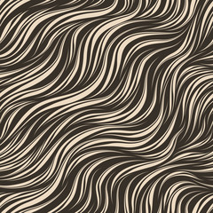 Seamless beige vector pattern on a brown background. Texture of smooth flowing waves for textile and packaging. Zebra skin.