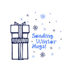 Hand drawn gift box and snowflakes
