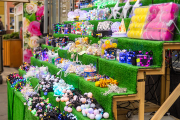 Different christmas lights at merchandise shelf