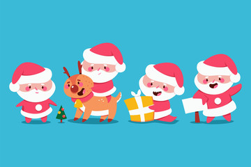 Obraz na płótnie Canvas Cute Santa Claus characters vector cartoon set isolated on background.