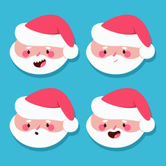 Obraz na płótnie Canvas Funny Santa Claus head with different emotions vector cartoon set isolated on background.