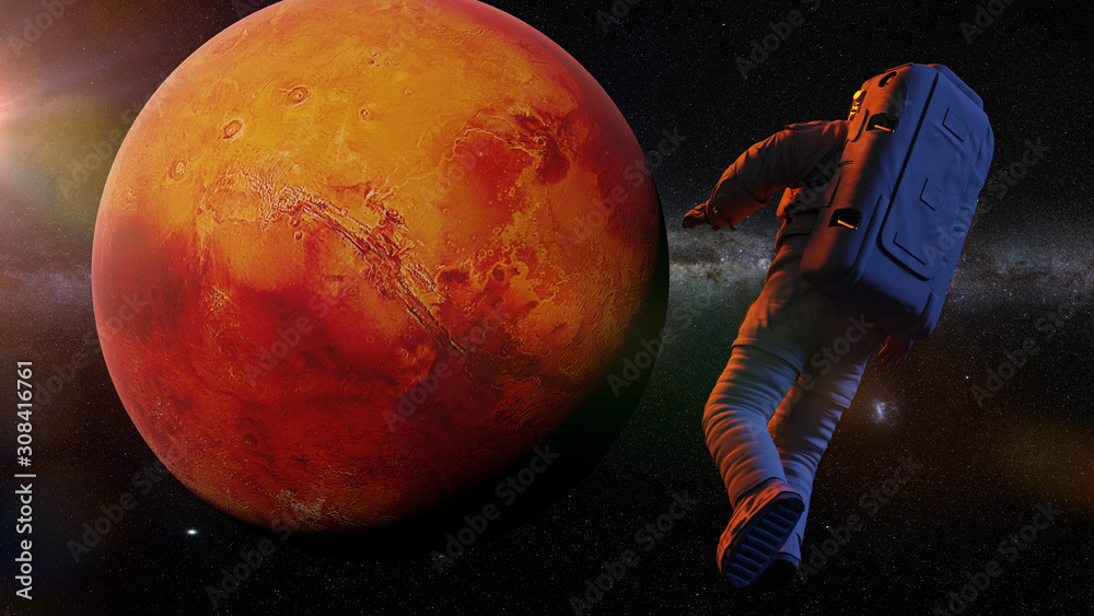 Canvas Prints astronaut flying towards planet mars