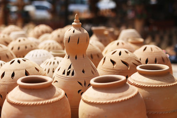 Naklejka na ściany i meble Terracotta pots,pottery market in Nizwa, Oman