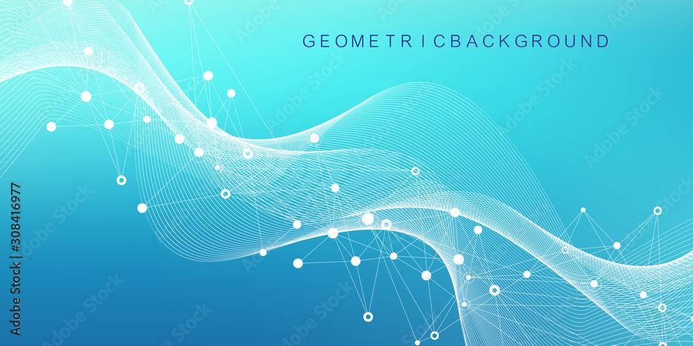 Aufkleber expansion of life. colorful explosion background with connected line and dots, wave flow. visualizat