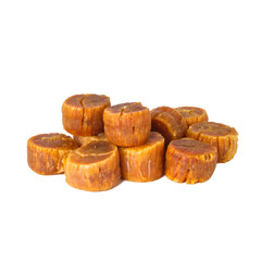 dried scallop or chinese dry scallop on white background.