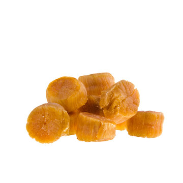 dried scallop or chinese dry scallop on white background.