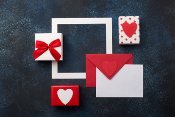 Empty card with Red envelope and hearts.