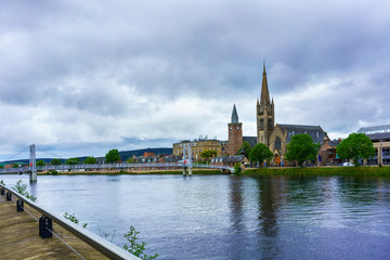 Fototapeta premium Beautiful cityscape of Inverness where the River Ness meets the Moray Firth in summer , Scotland