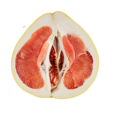 Section of red pamelo, on a white background