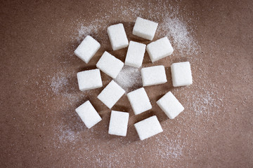 Sugar cubes, brown background, craft, sweet, dessert