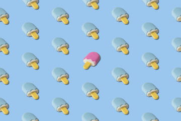 Creative art made with pink and blue ice cream pattern. Think different abstract.