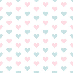 Pink and blue pastel hearts seamless vector pattern