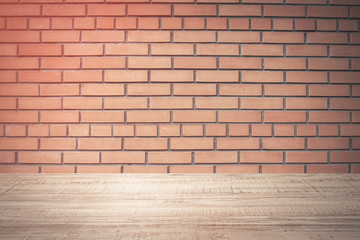 Abstract background of wooden plank and brick-stone wall