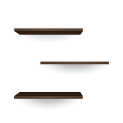 Dark brown wood shelves on white wall
