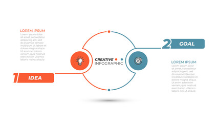 Business Infographic template. Thin line design layout with circle and marketing icon. Vector with 2 steps, options.