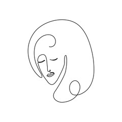 Vector illustration of woman face drawn in black continuous line