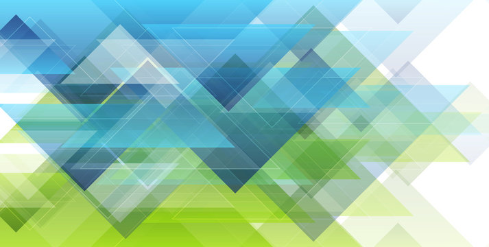Green and blue minimal triangles. Hi-tech abstract geometric background. Futuristic modern low poly composition. Vector art design