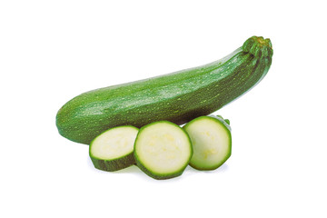 fresh green zucchini with slice isolated on white background