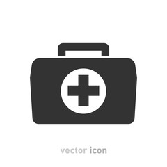 Gray medical bag icon on white background. Vector illustration.