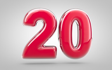 Pink nail polish 3d number 20 on white background