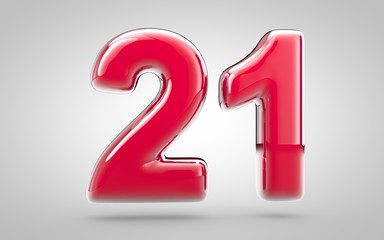 Pink nail polish 3d number 21 on white background