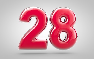 Pink nail polish 3d number 28 on white background