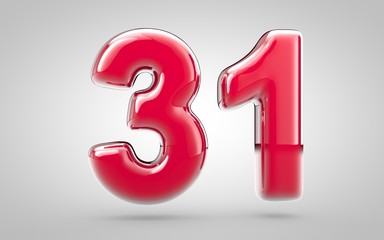 Pink nail polish 3d number 31 on white background