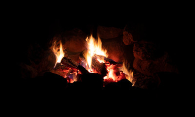 Warm campfire at night