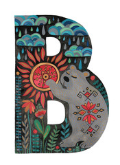 Hand Painted Letter B With Bear Animal