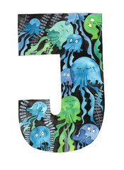 Hand Painted Letter J With Jellyfish