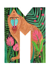Hand Painted Letter M With Monkey