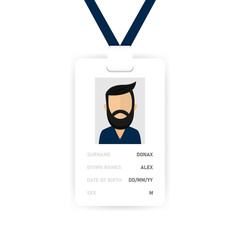 Card users information. Badge men`s on neck on white background. Vector illustration.