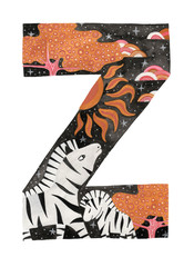 Hand Painted Letter Z With Zebra