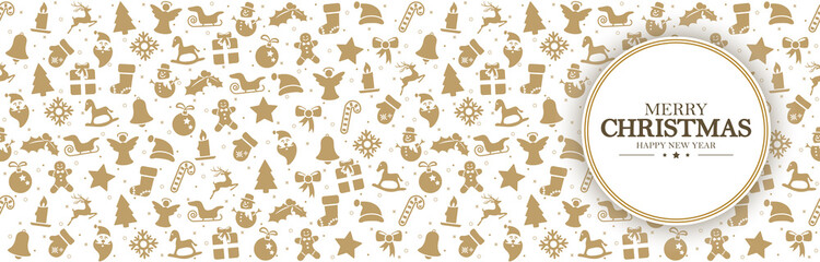 background banner with christmas icons and greetings