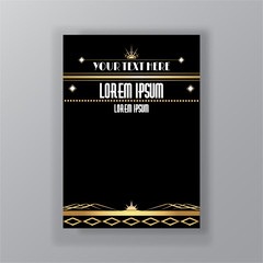 Art Deco template golden-black, A4 page, menu, card, invitation,