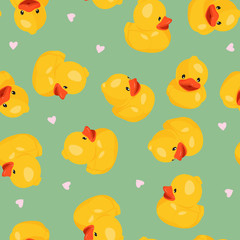 Obraz na płótnie Canvas Yellow rubber duck seamless pattern. Fun kids background.