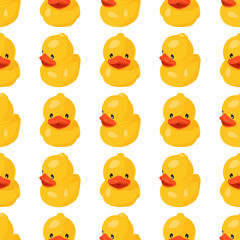 Yellow rubber duck seamless pattern. Fun kids background.