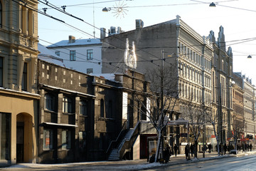 Riga / Latvia - 01 December 2019: Riga circus facade in City street Riga, Latvia.