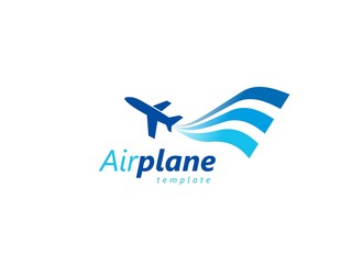 Airplane logo blue takeoff stripes flag
