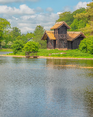 Obraz premium Frederiksborg Castle Lakeside Swiss Cabin