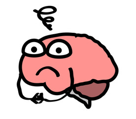 Scared brain on a white background. Cartoon. Vector illustration.