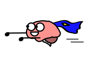 The brain moves forward on a white background. Cartoon. Vector illustration.