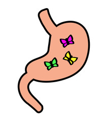 Stomach and butterflies in it. Butterflies in the stomach. Cartoon. Vector illustration. 