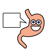 Happy stomach on a white background. Place for text. Vector illustration. 